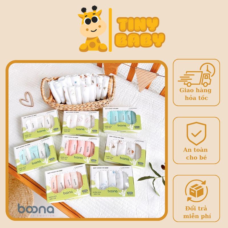 Khăn xô sữa Boona sơ sinh vảo sợi trẻ cao cấp không xù 30x30cm set 5 khăn sữa mềm mịn sơ sinh cho bé TINY BABYY Voi Khăn Tắm