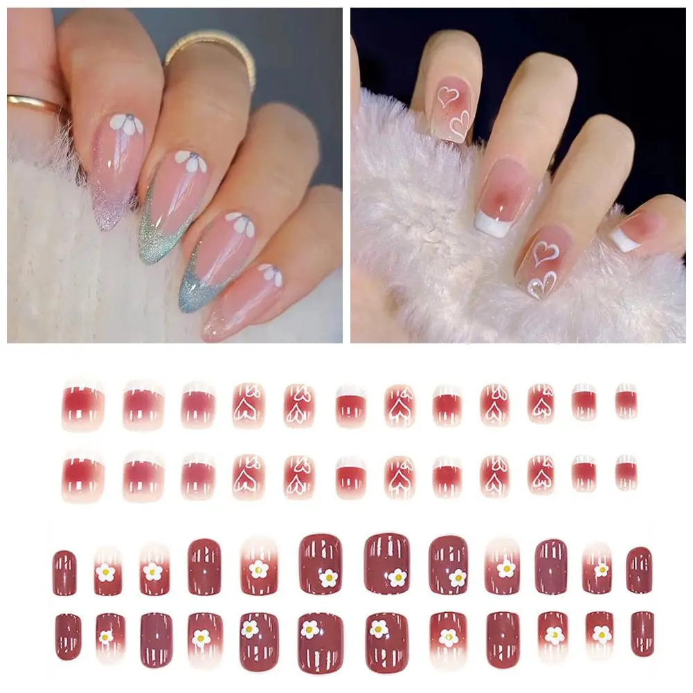 24PCS Fake Nails Set With Glue Long Nails French Nail Care Nail Beauty Design 2025 New