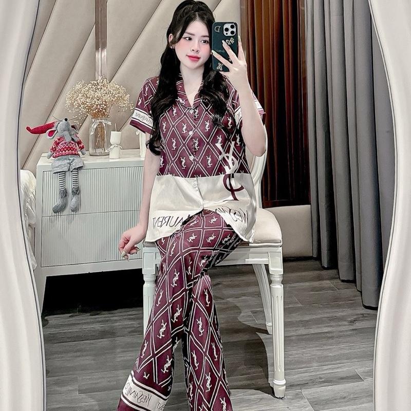 Bộ Pijama Tay Dài Vải Lụa Xước Nhung Cho Nữ - Thiết Kế Mẫu Dễ Thương - Size 40-60kg - Áo 0