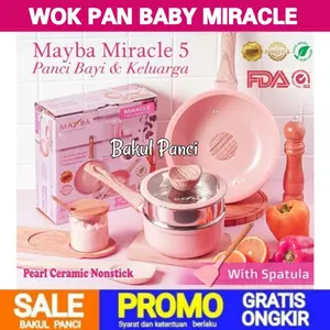 PANCI SET BABY MIRACLE 5 PC - MAYBA WOK PAN FRYPAN PANCI SUSU MPASI BAYI - PANCI KUKUS BAYI - SAUCE PAN - MILK PAN - ROSE PINK