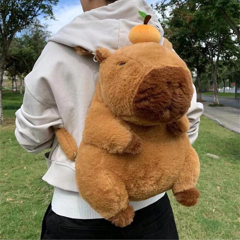 Capybara Design Plush Backpack, Cute Animal Design Stuffed Toy Backpack, Kawaii Plushies for Women & Men, Ideal Birthday Gifts 0