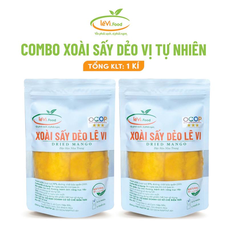 1kg xoài sấy dẻo ít đường LêVi Food combo 2 túi 500 gram Ăn Vặt Xoài Tứ Quý Cam Lâm