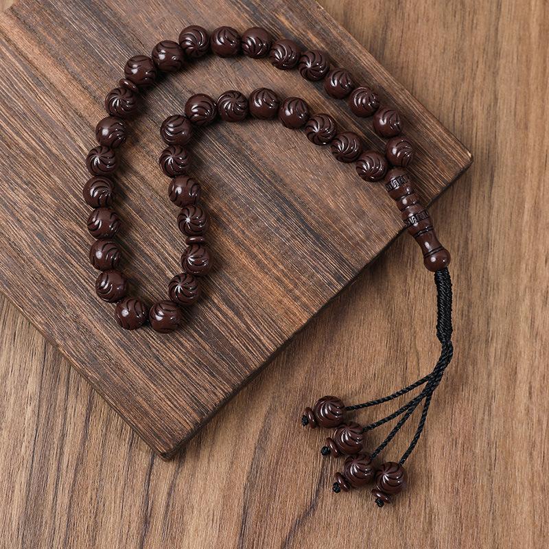 Product Introduction of 33 Natural Blackwood Tesbiha Bracelet | Men's Worship Beads Dhikr Counter Handmade Beaded Muslim Bracelet Meditation/Daily Dual-Use 10