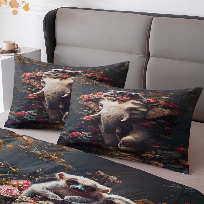 Product Introduction of Elephant Pattern Bedding Set, 3 Counts/set Including 1 Duvet Cover & 2 Pillowcases without Filler, Soft Comfortable Bedding Set for Home Bedroom 4