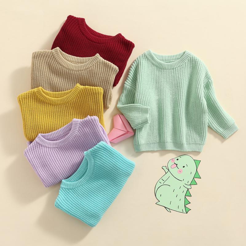 Toddler Baby Round Neck Sweaters, Winter Warm Long Sleeve Candy Color Knit Pullovers 0