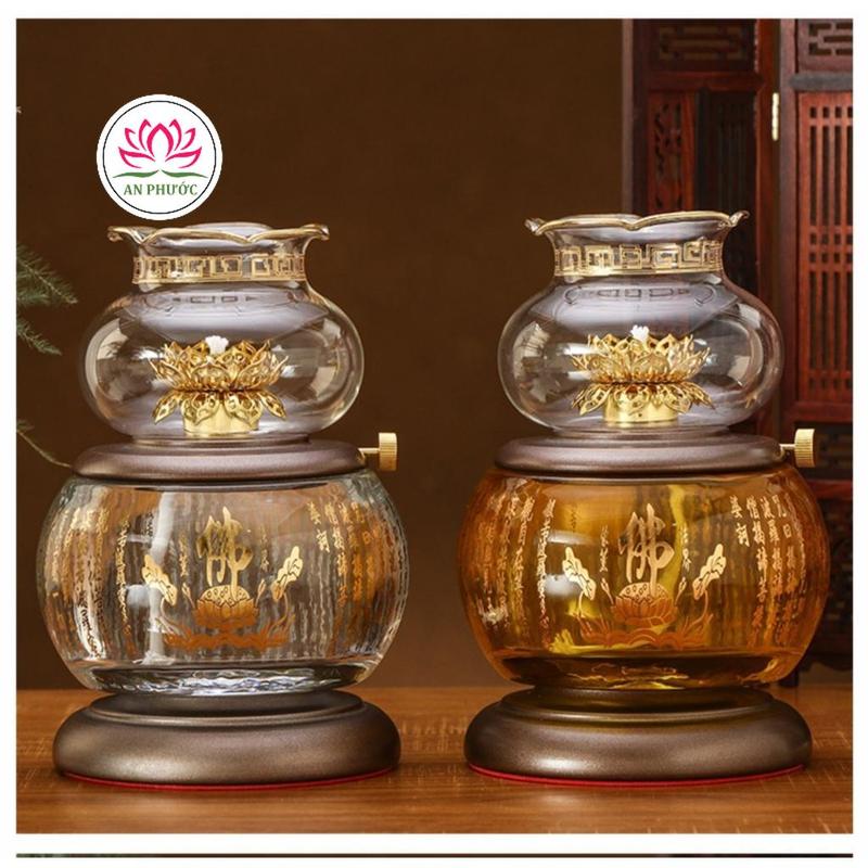 Đèn thắp dầu pha lê An Phước cỡ đại 050 - chứa dầu cháy được 5 ngày