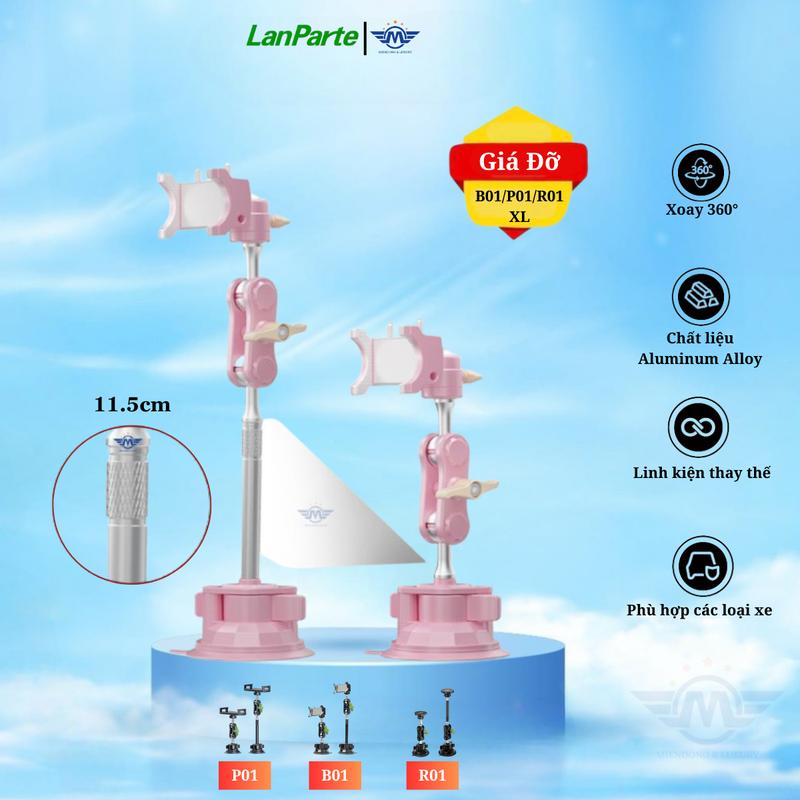 Lanparte B01XL Pink Silver Giá đỡ điện thoại trên ô tô Titan gắn cửa kính taplo xe hơi An Đông SG Phụ Kiện