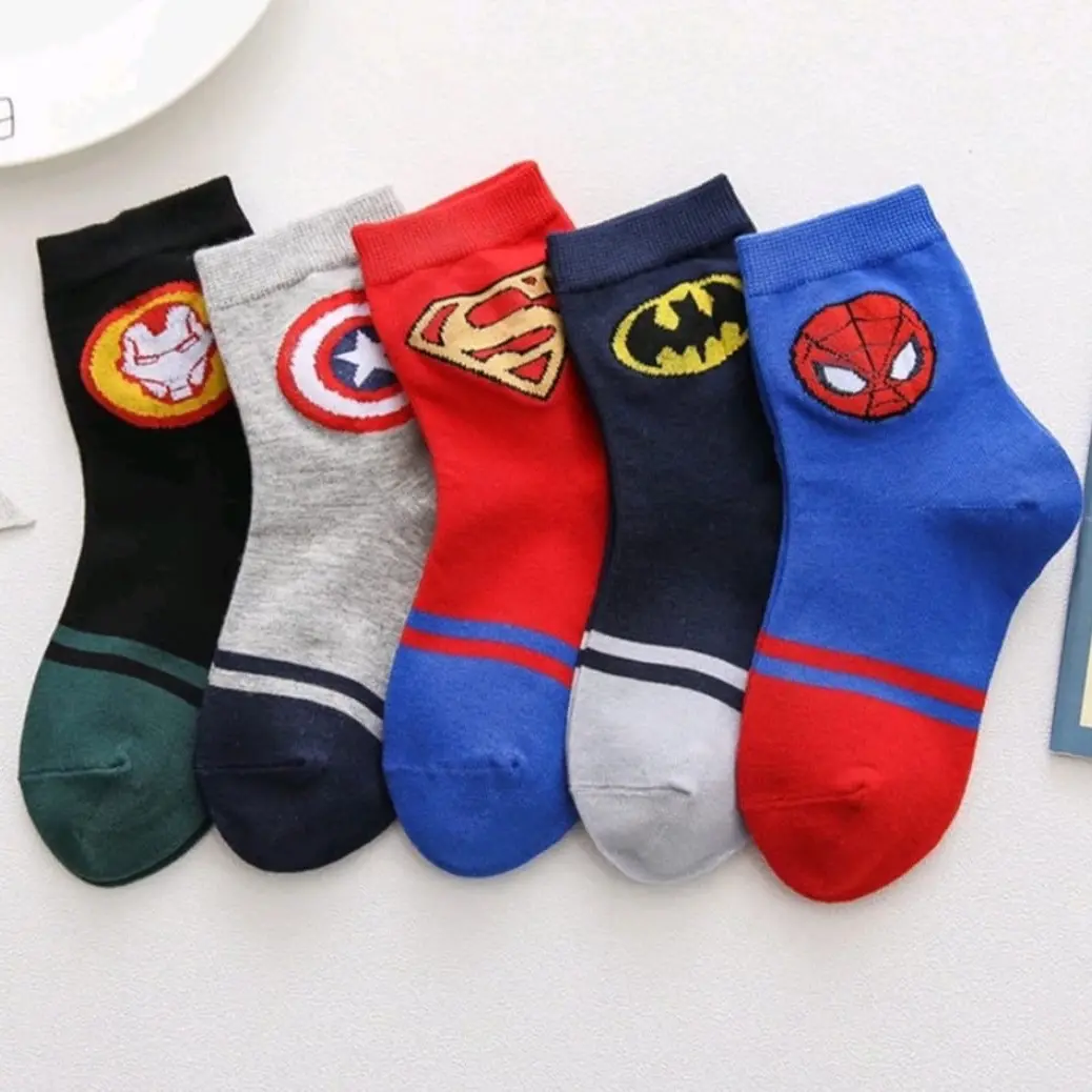 4 Pasang Kaos Kaki Anak Laki Laki Motif Superhero ukuran TK PAUD Lembut dan Nyaman Katun Fashion Sock kaus kaki spandex katun 4-5 tahun