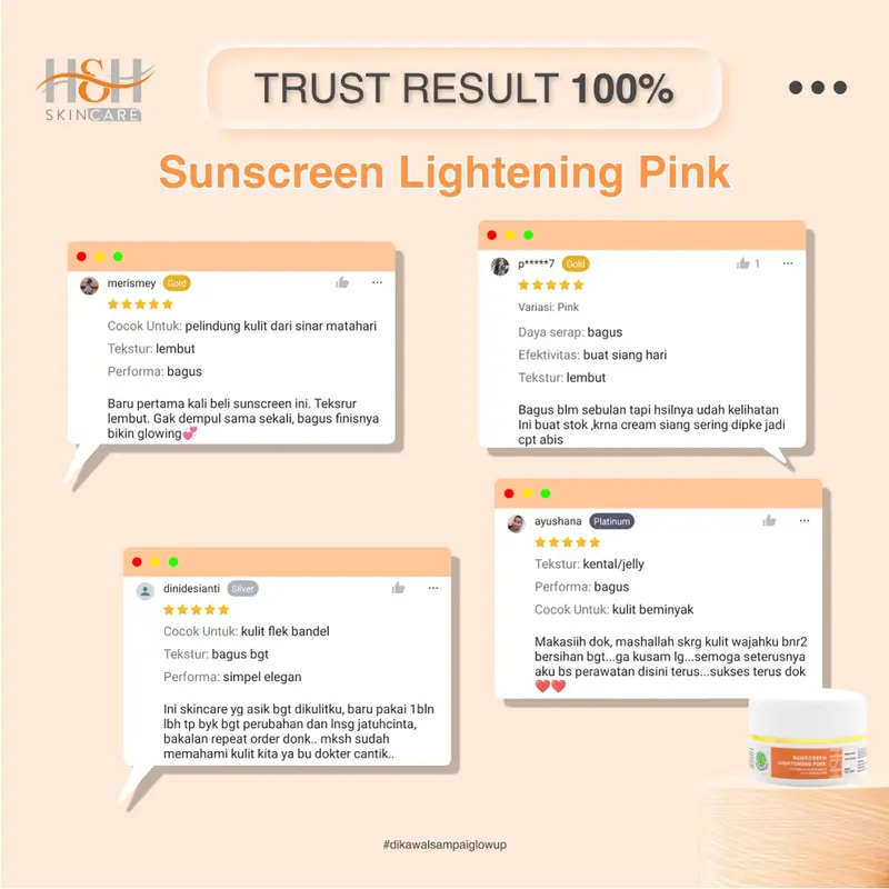 H&H Sunscreen Lightening Pink, Sunscreen Mencerahkan & Proteksi Maksimal 3