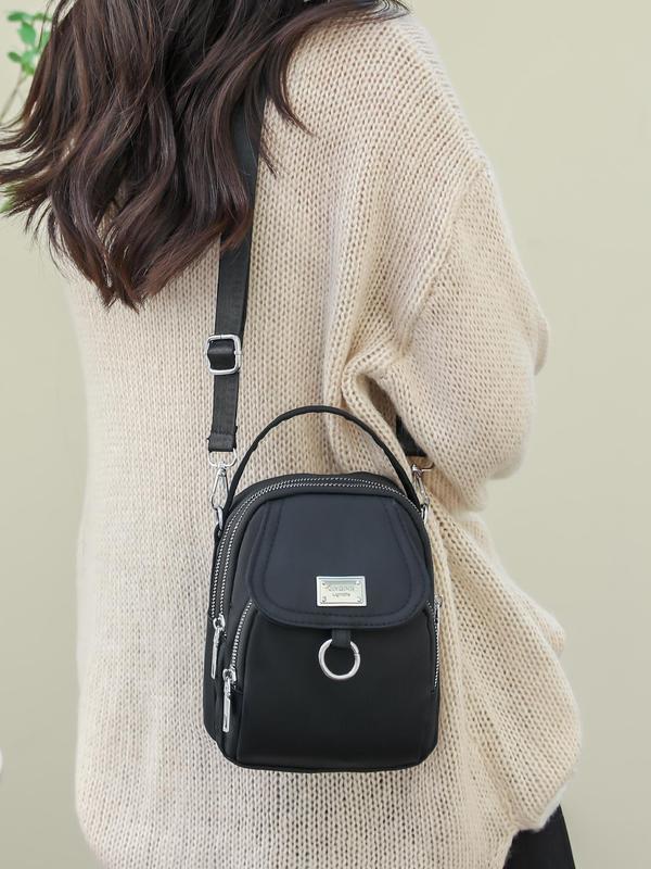 Women's Solid Color Metal Patched Design Zipper Crossbody Bag, Sling Purse, Fashionable Phone Wallet Bag for Daily Used 4