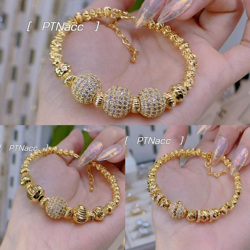 PTNACC 3 mẫu vòng tay kiềng dẻo full bi đính đá freesize, hợp kim xi mạ vàng
