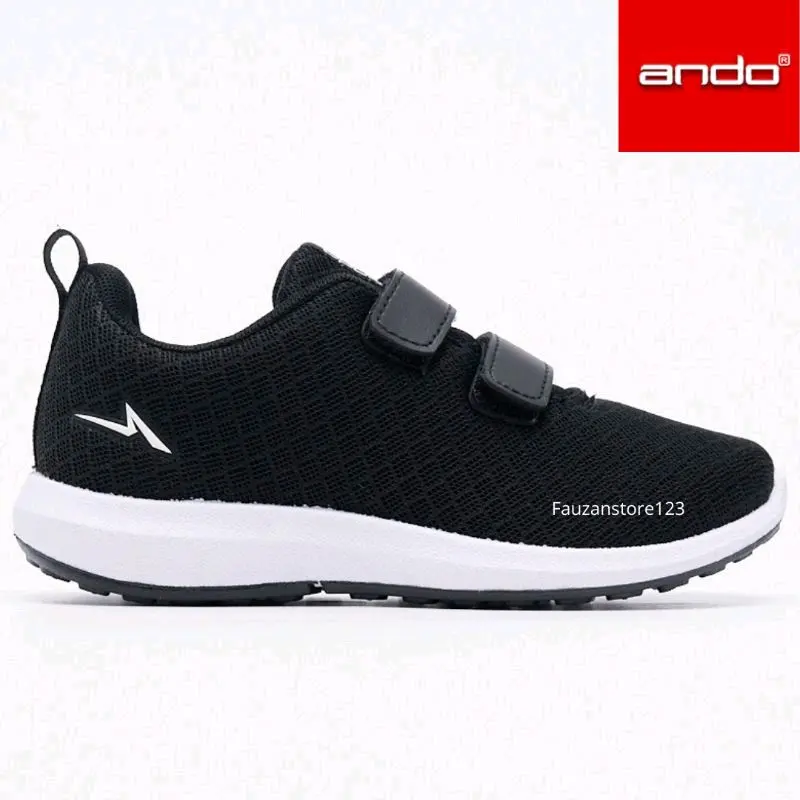 ANDO SEPATU ANAK SEKOLAH SEPATU HITAM PUTIH SEPATU PEREKAT SIZE 29-38 Fashion