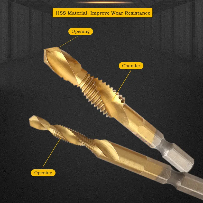 Mata Bor Multifungsi 6 PCS Mata Bor Pembuat Ulir Drat Drill Tap Set M3-M10 Set Hex Twist Spiral Tapper 7cm ( Extra Long ) 3