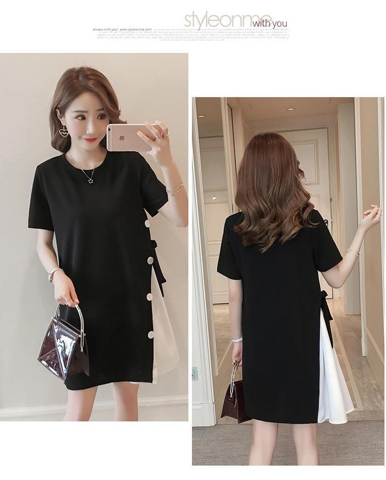 Product Introduction of Pregnant women's summer dress top loose large size Korean style bottoming shirt short sleeve mid-length T-shirt pregnant women's skirt pink  dress wrap  dress 21