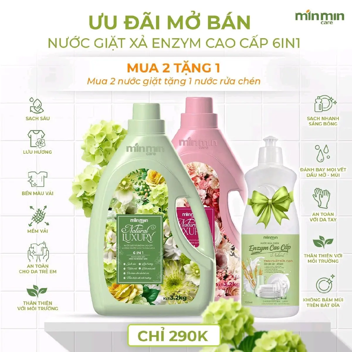 Nước Giặt Xả MinMin Care ( NaTuRal LuXuRy 6 in 1 )
