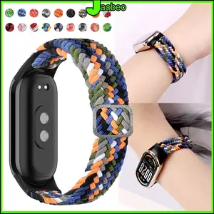 Sport Braided Nylon Strap for Tali Jam Tangan Smartwatch for Xiaomi Mi Band 10 9 8 Elastic Nilon Adjustable Breathable Band Wristbands Accessories for Mi Band 7 6 5 4 3