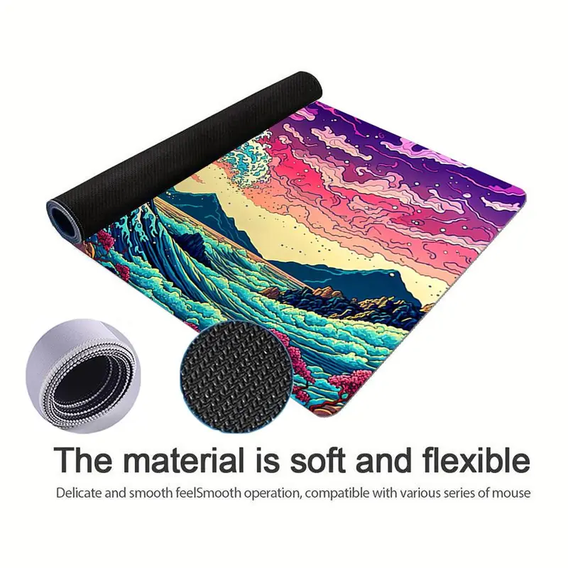 Sea Wave Pattern Mouse Pad, UV Reactive Large Gaming E-sports Computer Thickened Fluorescent Mouse Pad, Rubber Mouse Pad 7