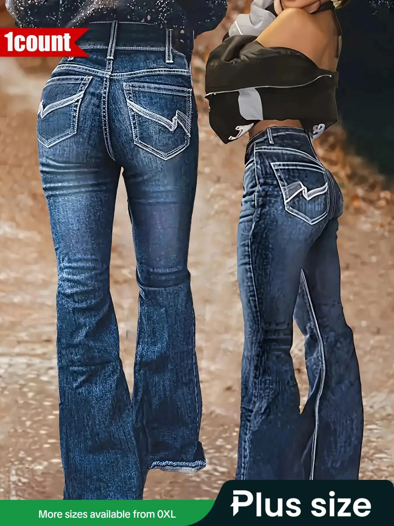 【Plus Size】 Embroidery Design Flare Leg Jeans, Casual Comfy Denim Jeans for Daily Wear, Women's Bottoms for All Seasons