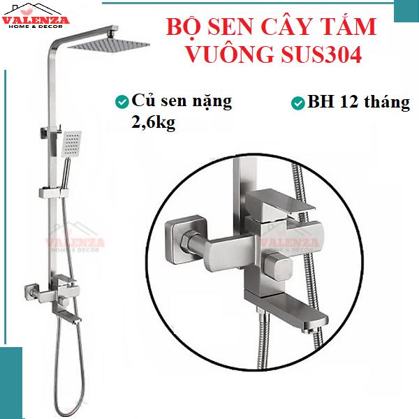 (Củ sen nặng 2,6kg) Sen cây tắm nóng lạnh inox 304 Valenza dáng vuông cao cấp vòi sen tăng áp- bộ  sen nước chảy mạnh