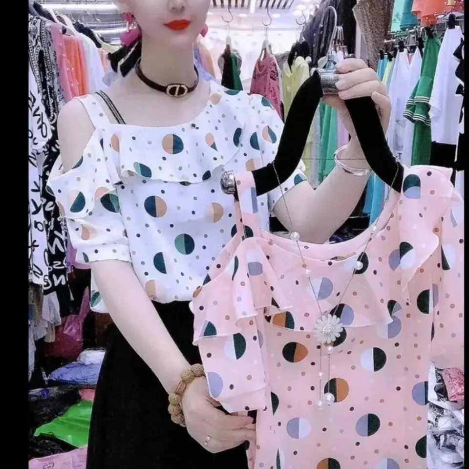 Áo Voan, Voan Nữ, Hoa 2024, Phong Cách Hàn Quốc Mới, Phong Cách Phương Tây, Cổ Chữ V, Xếp Ly Bong Bóng, Mỏng Vừa Vặn, Ngắn Tay, Áo Sơ Mi Quần Áo, Dành Cho Nữ