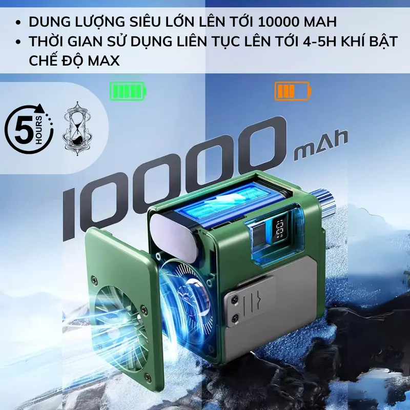 Quạt Tích Điện MUSELOVE, Kẹp Quần Áo, Dung Lượng 10000mAh, Sử Dụng Lên Đến 8h, 100 Mức Độ Gió-QQA01 7