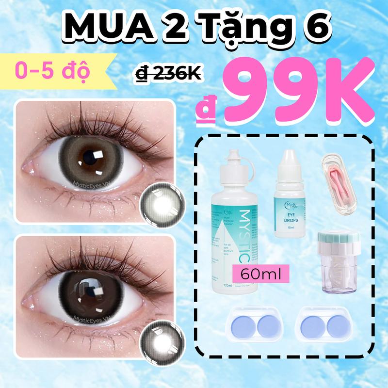 [Mua 2 Tặng 6]0-6 độ MYSTIC EYES Kính áp tròng 2 cặp lens 14.0mm-14.5mm + 2 khay đựng lens + 1 lọ nước ngâm lens 60ml + 1 lọ nước nhỏ mắt 10ml + 1 dụng cụ rửa lens + 1 set dụng cụ đeo lens lens  cứng