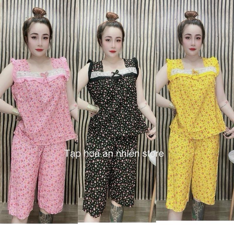 T09 (40-80KG) SET ĐỒ BỘ QUẦN LỬNG KHÔNG TÚI PHỐI REN LỤA 100D MẶC NHÀ DỄ THƯƠNG IN HOA NHÍ Nữ Women