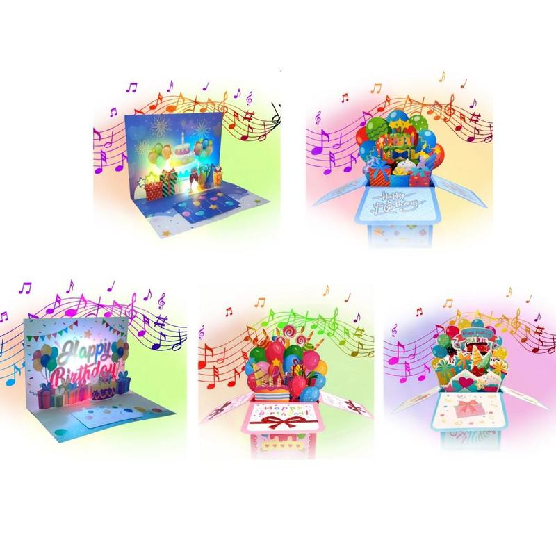 Product Introduction of 3D Birthday Music and Lighting Greeting Card Box, 1 Count Happy Bithday Music Greeting Card with Envelope and Message Card, Surprise Birthday Gift 2