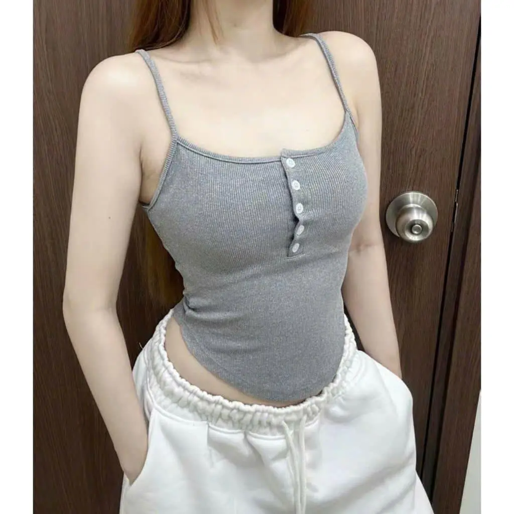 Áo Hai Dây Nữ Bigsze Gài 3Cúc Kiểu Dáng Ôm Body Chất Gân Tăm Co Giãn Mềm Mại Quyến Rũ 50-95kg