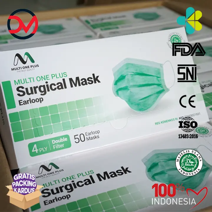 Masker Multi One Plus Surgical Mask 4ply 1box 50pcs Hijau