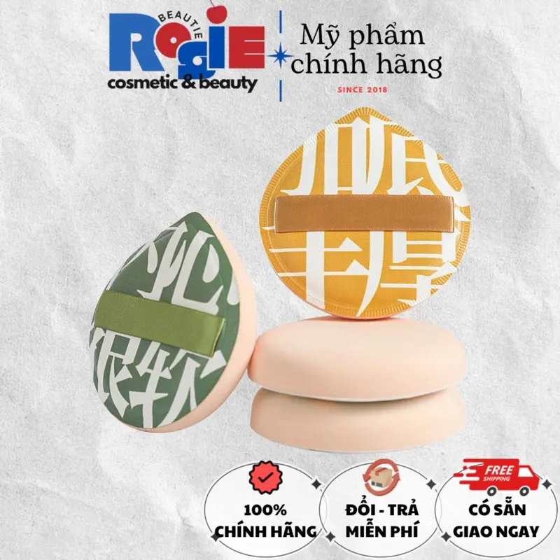 Hộp Bông Mút Tán Nền Xanh Cam – Mềm Mịn, Tán Đều, Makeup Căng Bóng! 0