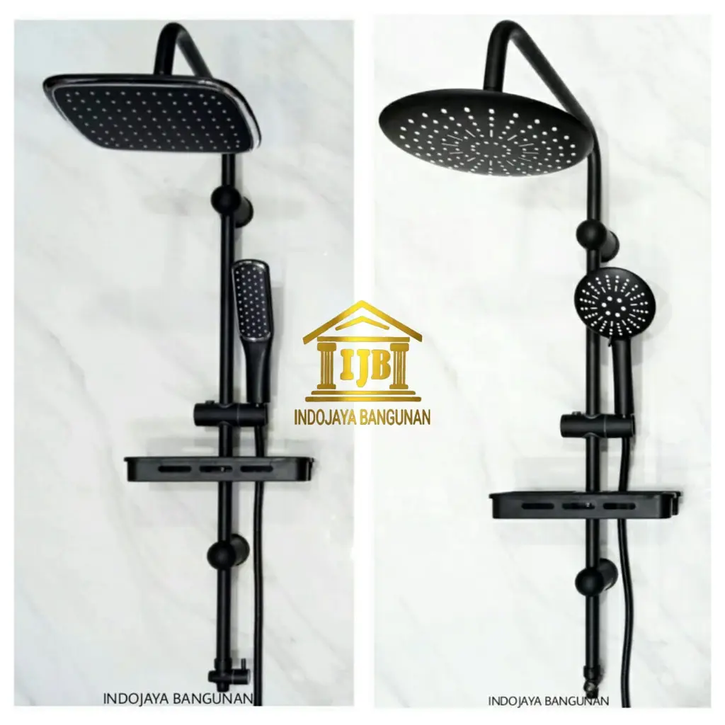 Shower Tiang Hitam Kotak Bulat