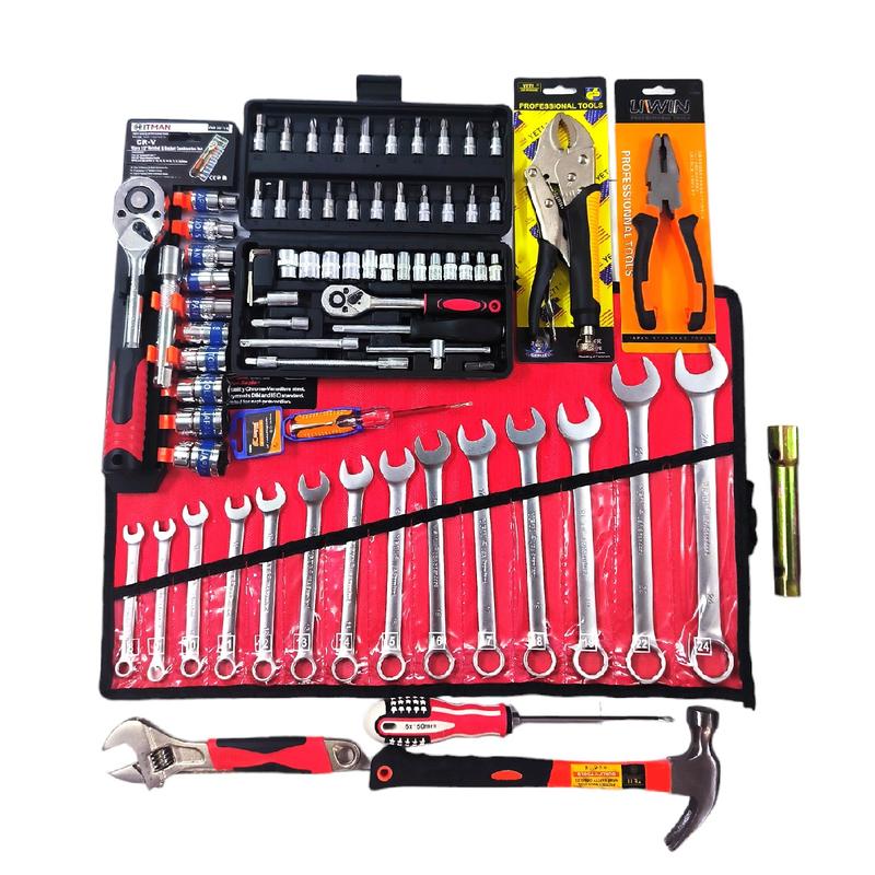 Combo 9 Món Đồ Nghề Gồm (Bộ Cờ Lê 8-24mm, Bộ Cần Tự Động 8-24mm 1/2, Bộ 46 Chi Tiết 1/4, Búa, Kìm, Kìm Bấm, Mỏ Lết, Tua Vít 2 Đầu Và Bút Điện)(Tặng bu-gi)