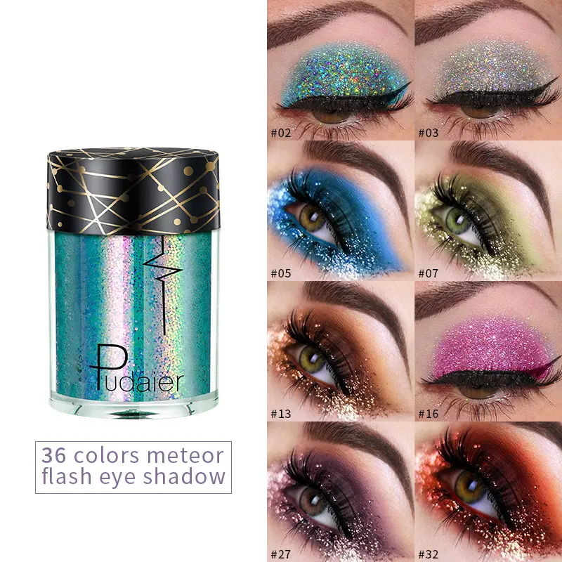 Pudaier Monochrome Eye Shadow Glitter Sequins Mermaid Ji Pearlescent Easy to Color 36 Color Glitter Eye Shadow Makeup Cosmetic