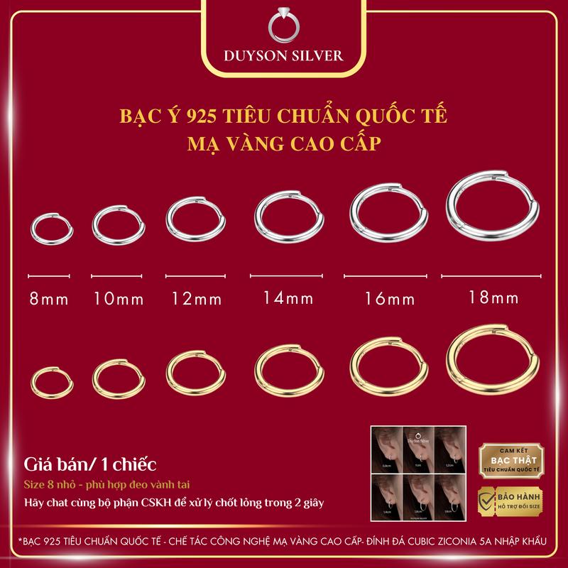 Khuyên tai bạc nam nữ (Giá bán/1 chiếc) tròn trơn chốt bấm Duyson Silver, Bông tai bạc nam nữ 925 nhiều kích cỡ đơn giản cá tính