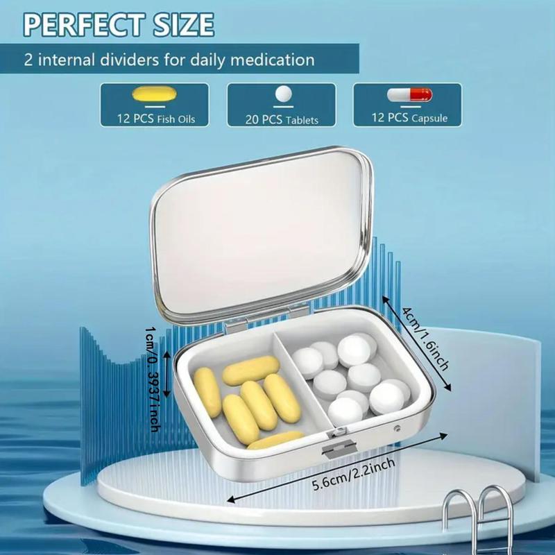 Dragonfly Pattern Pill Box, 1 Count 2 Compartment Portable Medicine Storage Box with Mirror,  Decorative Metal Medicine Vitamin Organizer for Pockets Purses Travel Office Dormitory 1