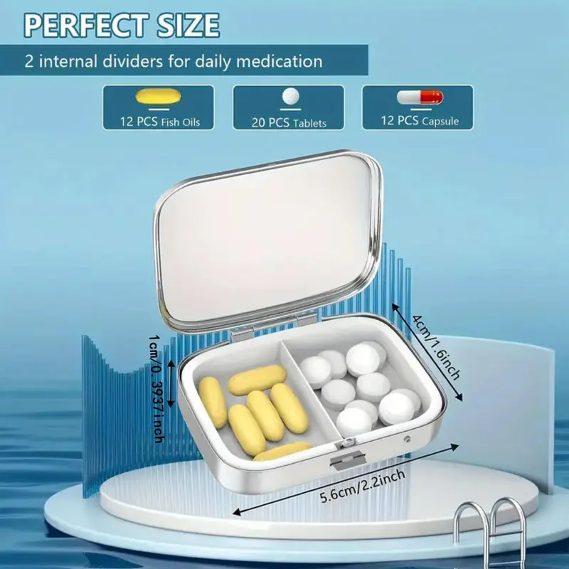 Dragonfly Pattern Pill Box, 1 Count 2 Compartment Portable Medicine Storage Box with Mirror,  Decorative Metal Medicine Vitamin Organizer for Pockets Purses Travel Office Dormitory 1