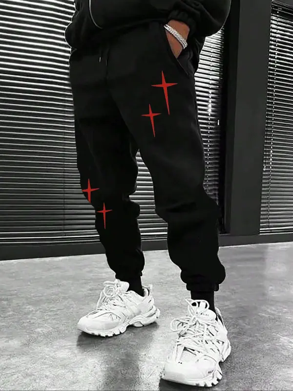 Men's Floral  Print Drawstring Waist Jogger Pants, Casual Regular Fit Pocket Elastic Waist Trousers for Fall & Winter, Men's Bottoms for Daily Wear 3