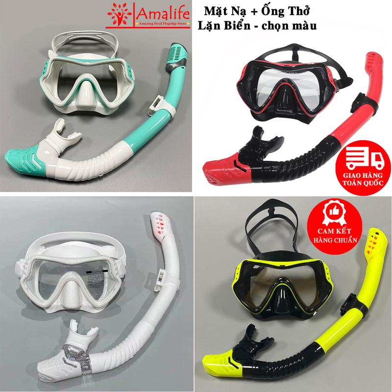 Bộ Mặt Nạ Lặn Kèm Ống Thở Lặn Biển Đi Bơi Ngăn Nước Chính Hãng Amalife – Mặt Kính Cường Lực Chống Mờ Cứng Cáp Chống Sương Mù