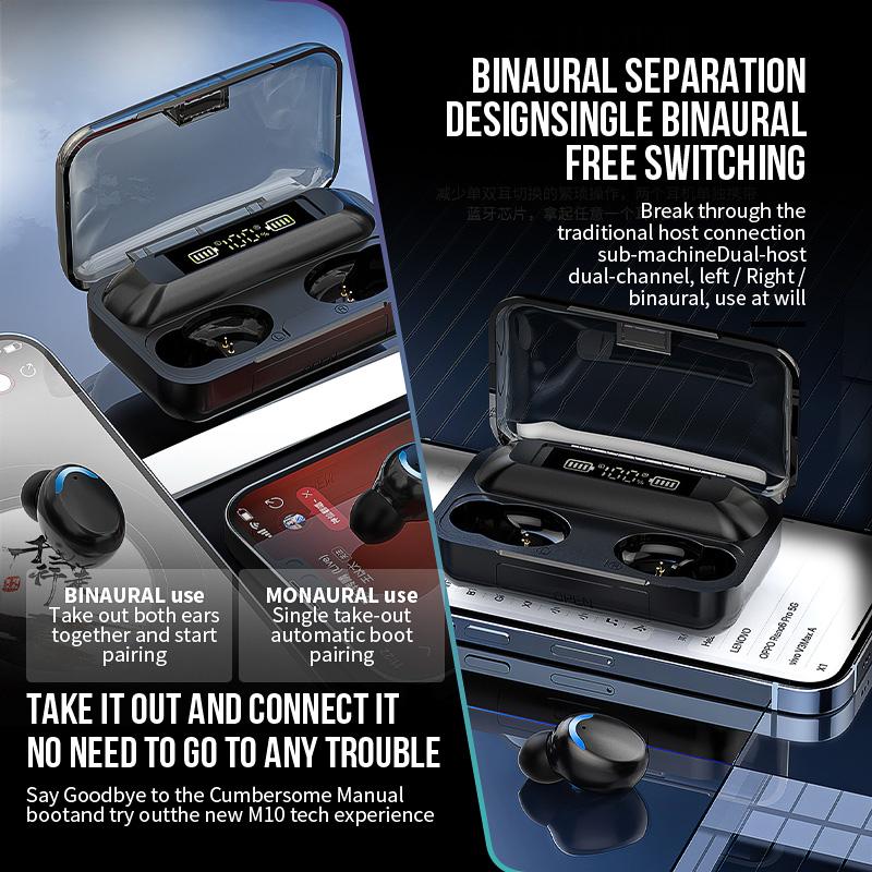 12.12 Hot Selling Upgrade Baru F9-5/M10 TWS Dan Powerbank Tampilan LED TWS Headset Bluetooth with Mic Sentuh Olahraga Tahan Air Henset Bloetooth HiFi Stereo Wireless Earphone Bluetooth 3