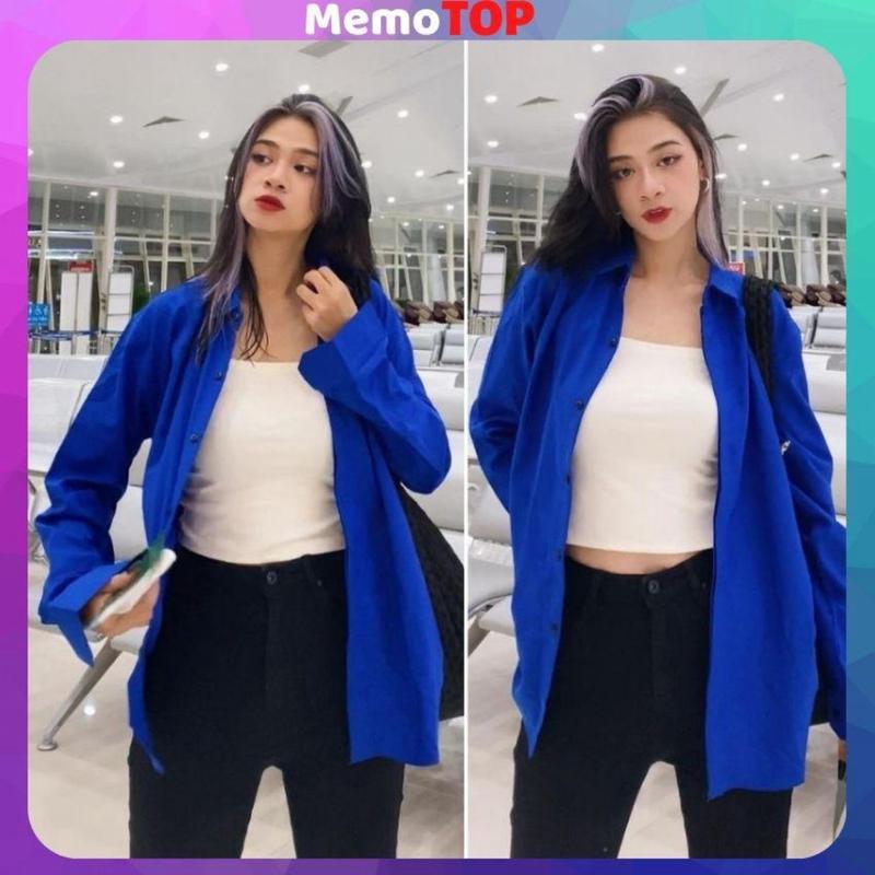 Áo Sơ Mi Nữ Form Rộng lụa Hàn kiểu che nút Xanh Coban HOT TREND trắng đen đỏ may mắn đẹp dài tay Hàn Quốc MEMOTOP MM03 Shirt somi phong