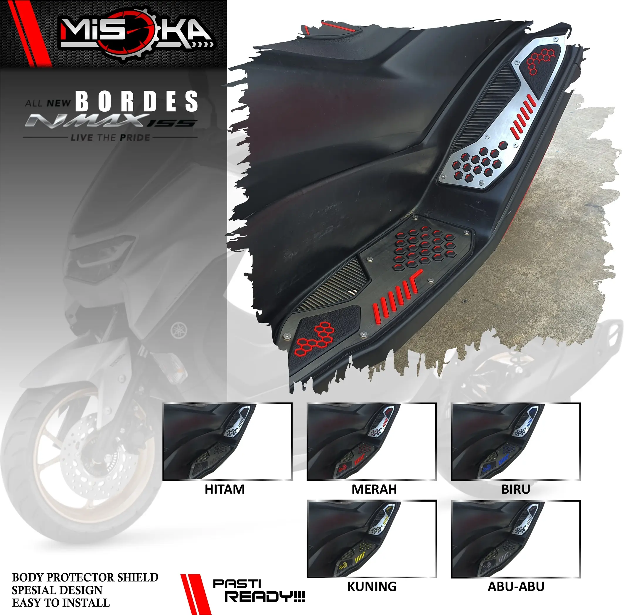 Misoka Bordes New Nmax 155/Pijakan Kaki Motor Yamaha/Panel Step Floor/Aksesoris Motor Yamaha/Rubber Karet Sporty