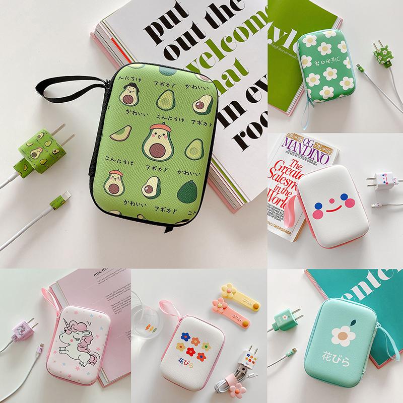 [xtv]Cute Cartoon Fruit Flower Pattern Headphone Data Cable Storage Bags Charger Power Bank Rectangular Box Zipper Bag Pouch 2