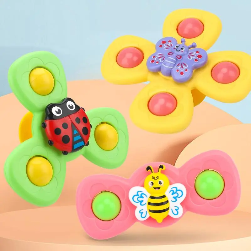 Baby Suction Cup Spinning Top Bath Toy, 3 Counts Colorful Spinning Top Toy, Birthday Gifts for Boys and Girls, Sensory Toys for Toddlers and Babies, Play, Christmas, Christmas Gift