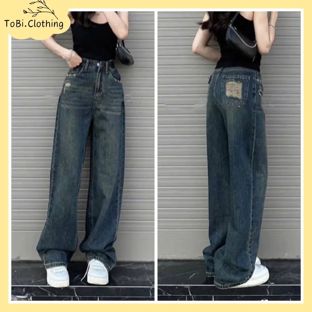 Quần bò jean nữ ống suông xanh đậm rách nhẹ túi mài đùi bạc - 5659 - Women,  Pants chất liệu jean cottog không co giãn