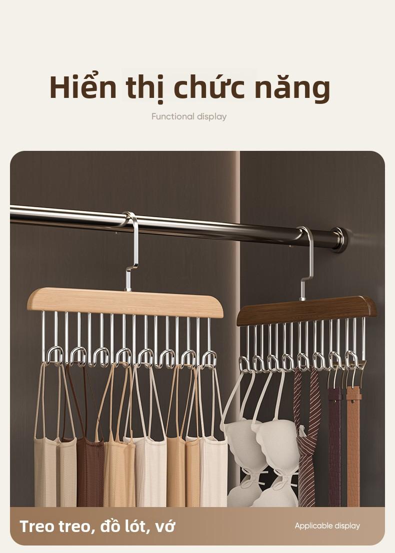Product Introduction of Móc treo quần áo xoay, đa chức năng, móc treo áo vest và đồ lót, 8 móc, chất liệu gỗ Trơn thích hợp để sử dụng trong gia đình 9