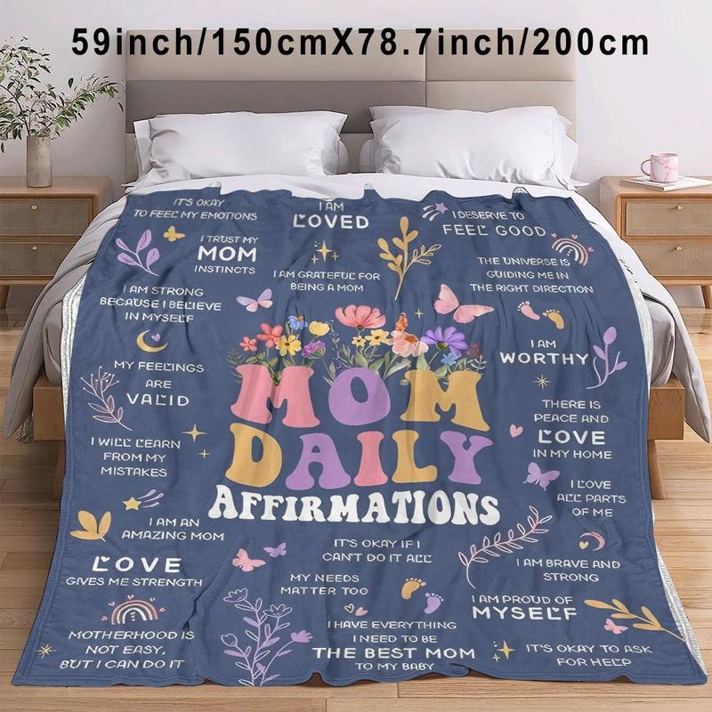 Floral & Letter Pattern Blanket, 1 Count Modern Soft Throw Blanket, Air-conditioned Room Blanket, Warm Nap Blanket for Home Office Travel Camping 5