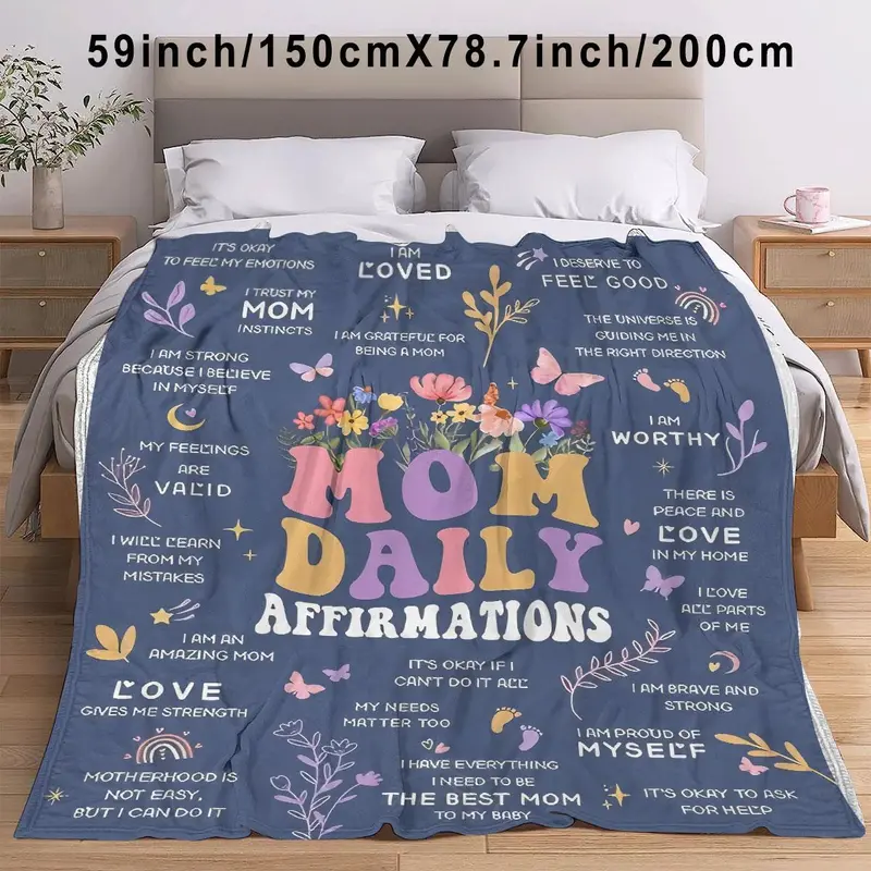 Floral & Letter Pattern Blanket, 1 Count Modern Soft Throw Blanket, Air-conditioned Room Blanket, Warm Nap Blanket for Home Office Travel Camping 5