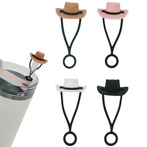 Tapón para popote de sombrero de vaquero de silicona, 4/8 piezas de tapa para popote, cubre tapas para vaso tumbler de 30/40oz, regalos de verano para accesorios de botellas de agua [sin vaso]