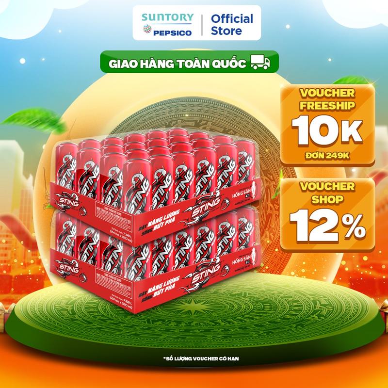 Combo 2 Thùng 24 Lon Nước Tăng Lực Sting Dâu (320ml/lon)